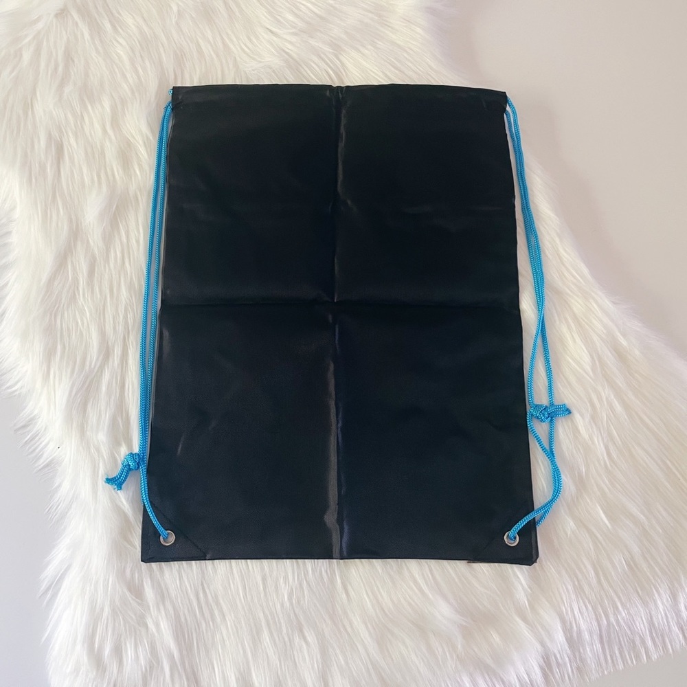 NWOT POP FIT Black Blue Drawstring Zipper Gym Bag Tote - Picture 2 of 7